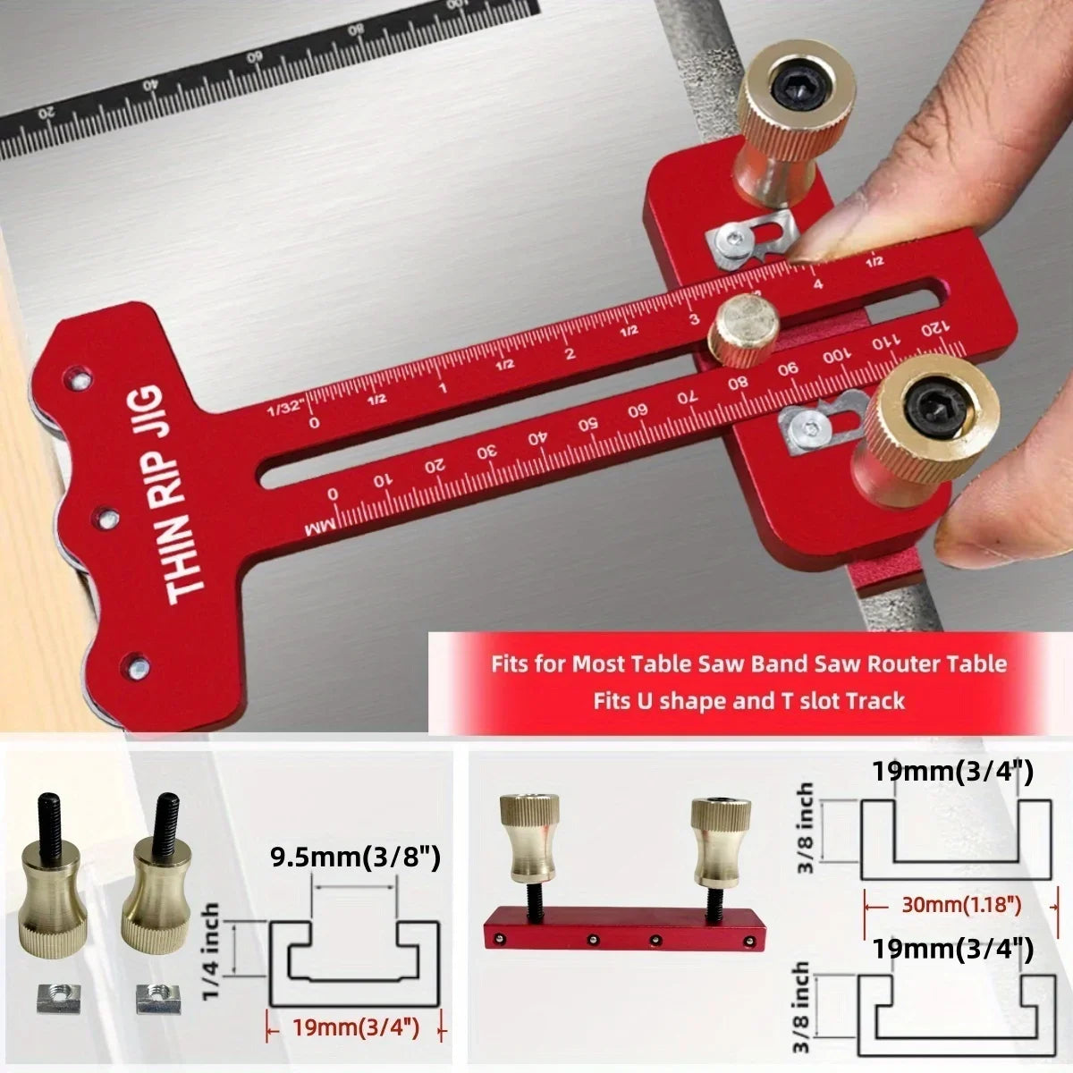 Precision Thin Rip Table Saw Jig with 3-Pulley System