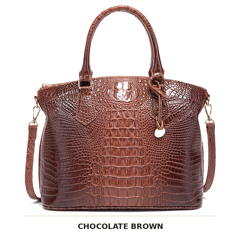 Vintage Croc-Embossed Structured Satchel Handbag
