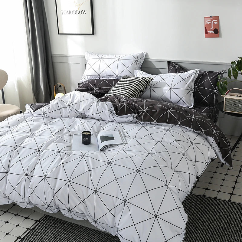 Funda Nórdica Reversible Geométrica en Blanco y Negro