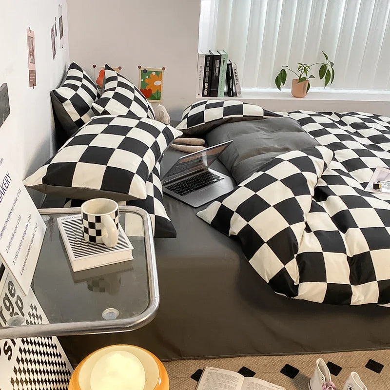 Black and White Plaid Duvet Cover Set with Pillowcases