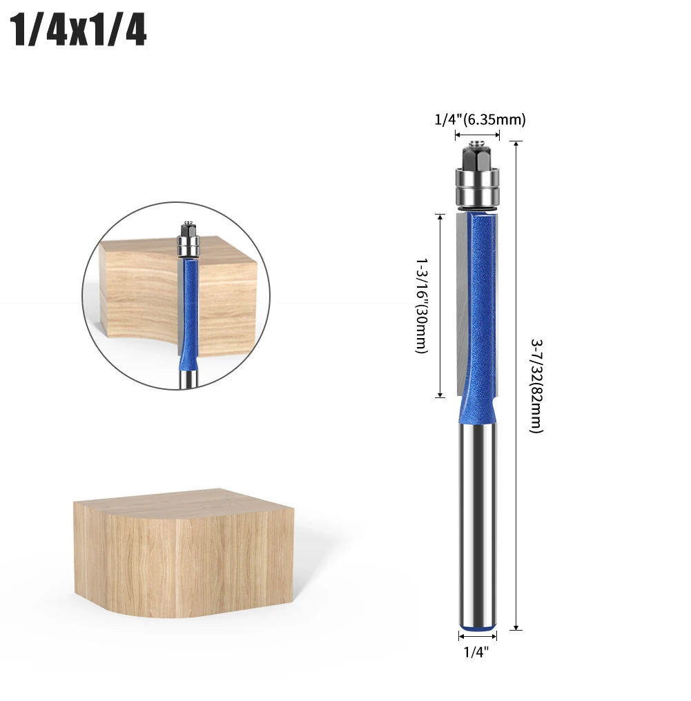 Flush Trim Router Bits with Dual Bearings – Set of 4 Sizes