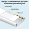 Side light source with three-layer light guide components for comfortable glare-free lighting.