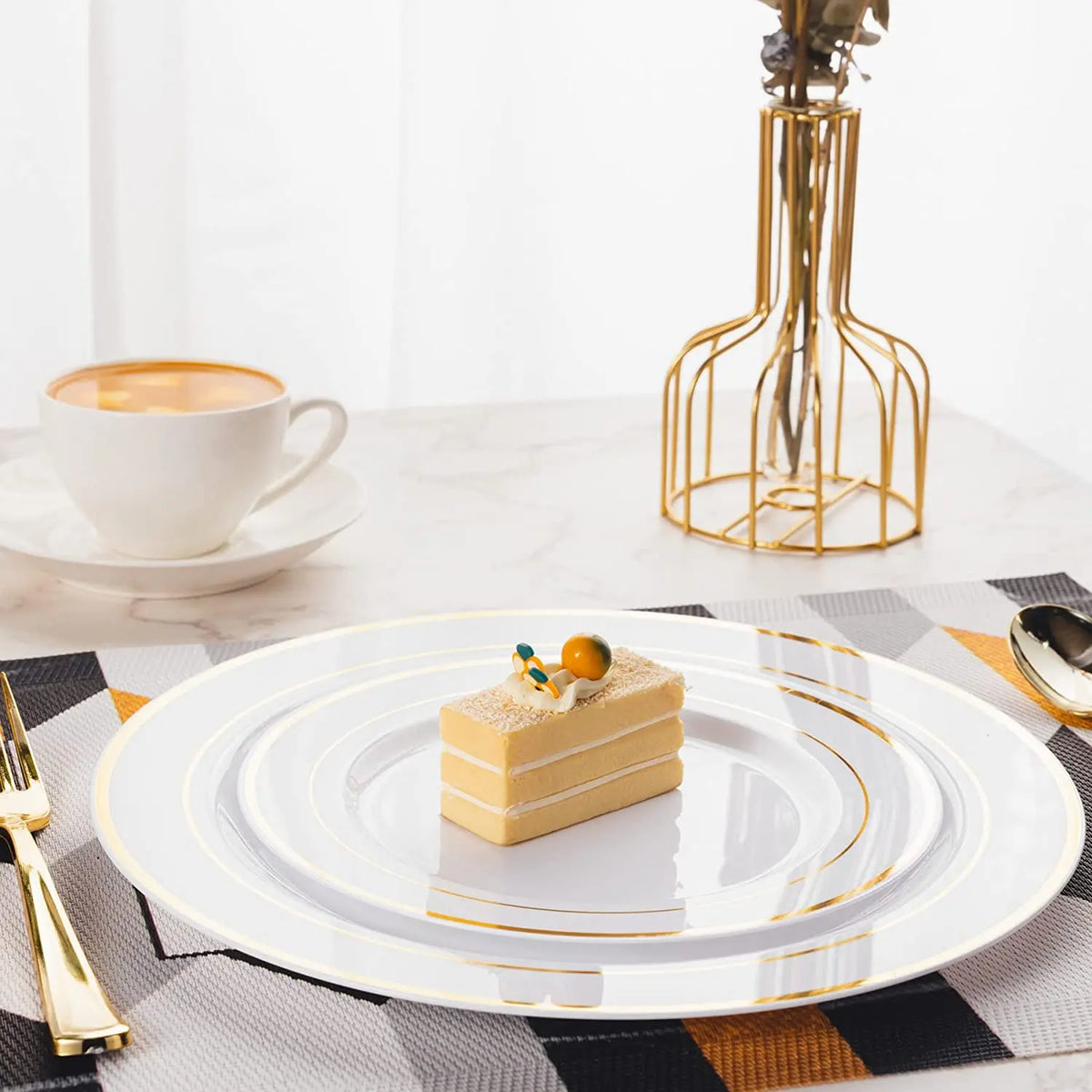 Elegant White Plastic Plates with Gold Rim
