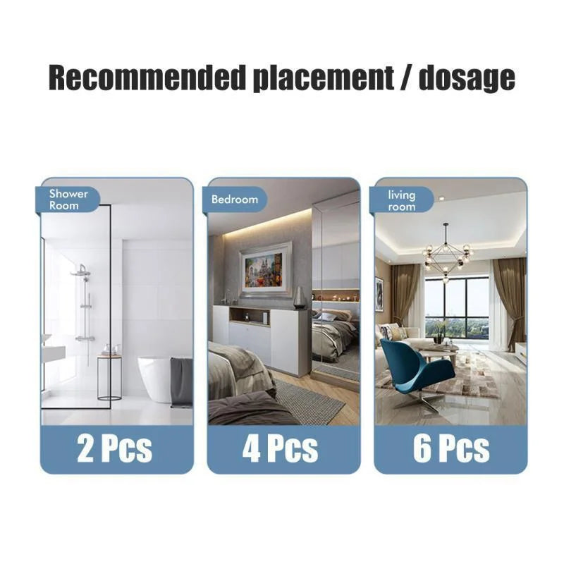 Diagram showing recommended placement and dosage of a reusable non-toxic cockroach trap in various rooms.