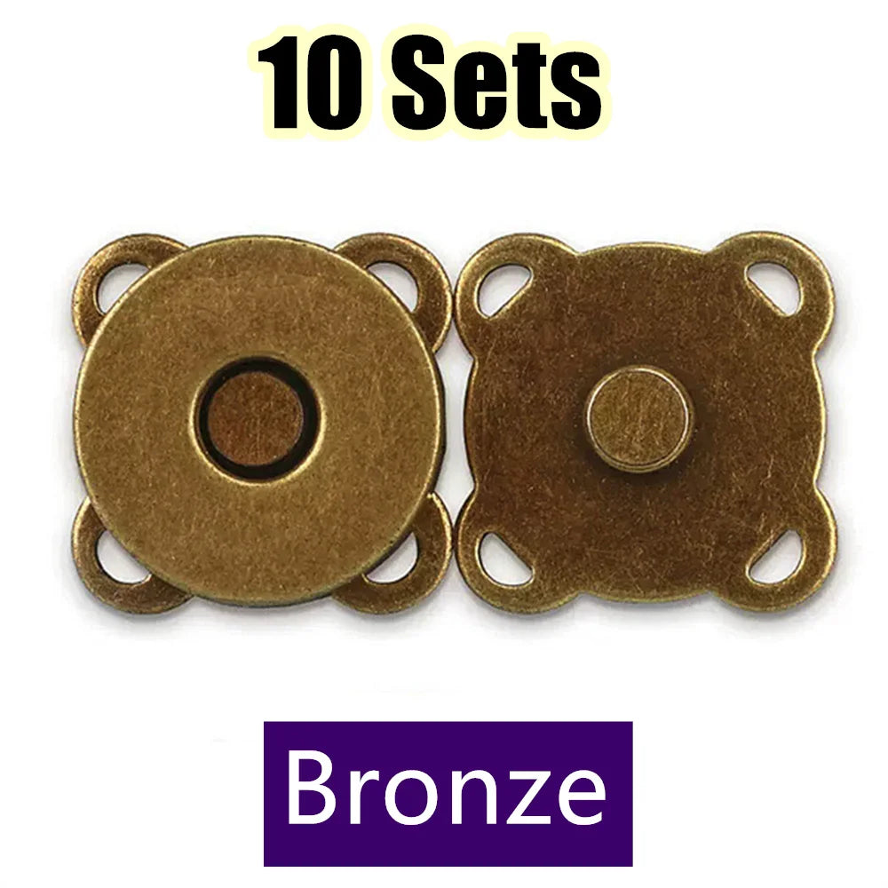 Diez juegos de sujetadores magnéticos de metal bronce para bolsos y ropa