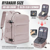 A pink Ryanair size backpack shown with features for air intake and squeezing out the air.
