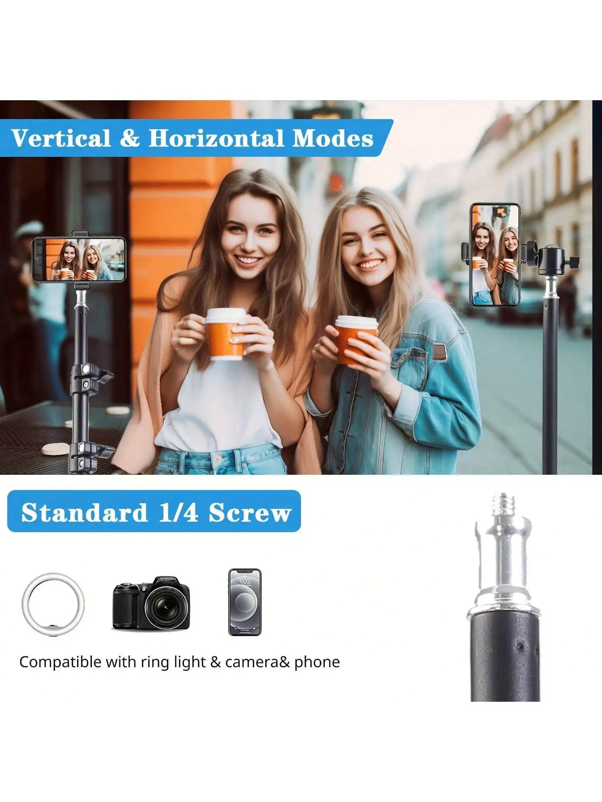 63" Foldable Tripod with Phone Holder for Camera and Smartphone