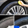 Before and after comparison of a car plastic restorer coating on a tire tread.