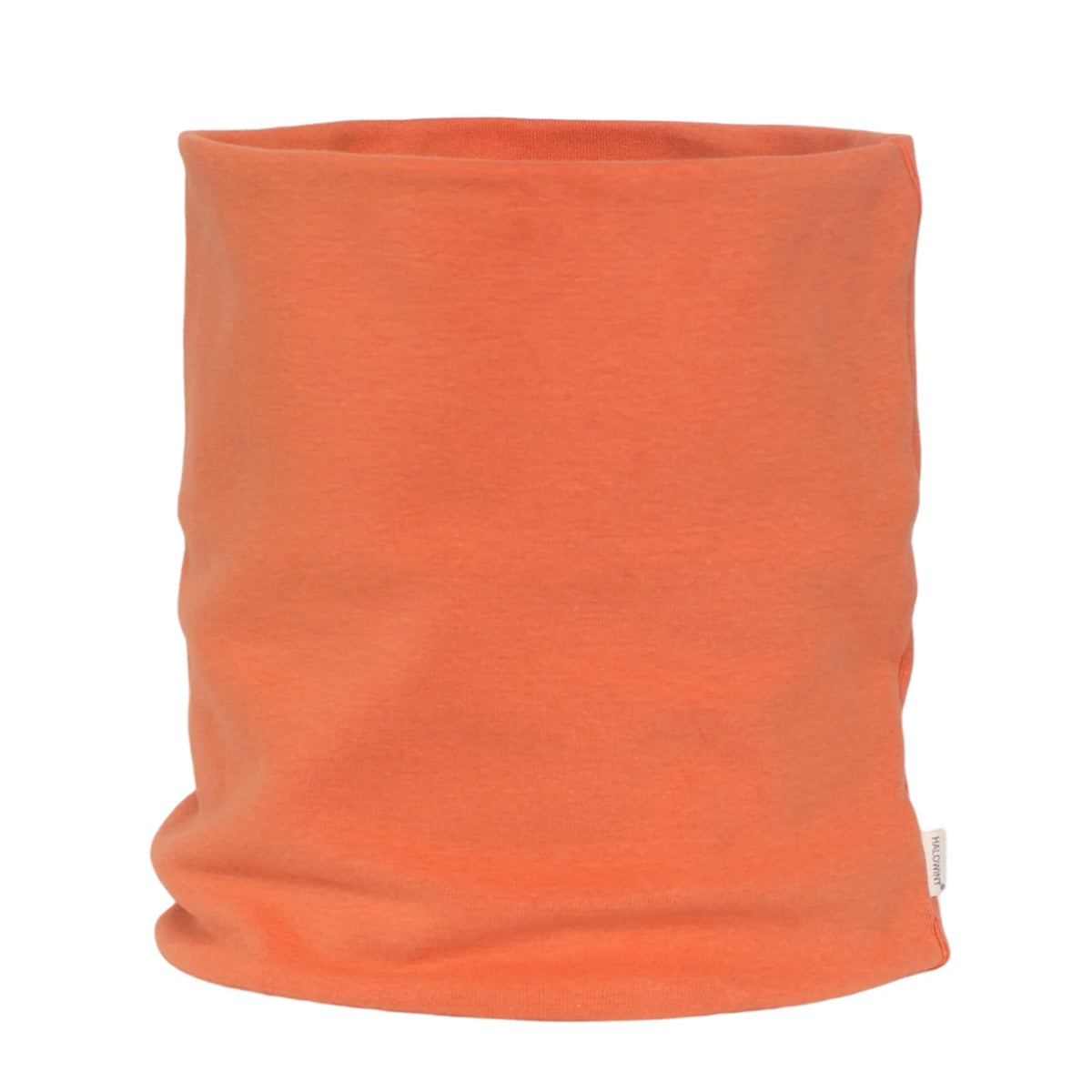 A thick, orange neck warmer or scarf made of a cozy cotton blend fabric.