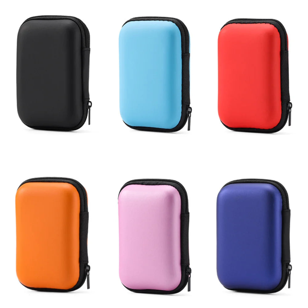 A set of four hard EVA protective cases for a SanDisk Extreme Portable SSD in black, light blue, red, pink, and purple colors