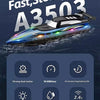 A fast, steady A3503 RC speedboat with LED lights cutting through the water.