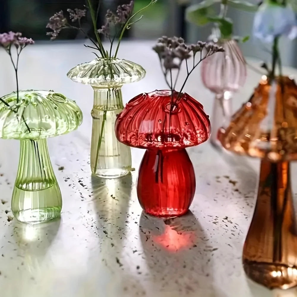Colorful Glass Mushroom Vase for Hydroponic Plants