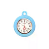 A light blue silicone pocket watch with a round face and a decorative pin.