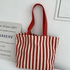 Striped Canvas Shoulder Tote Bag