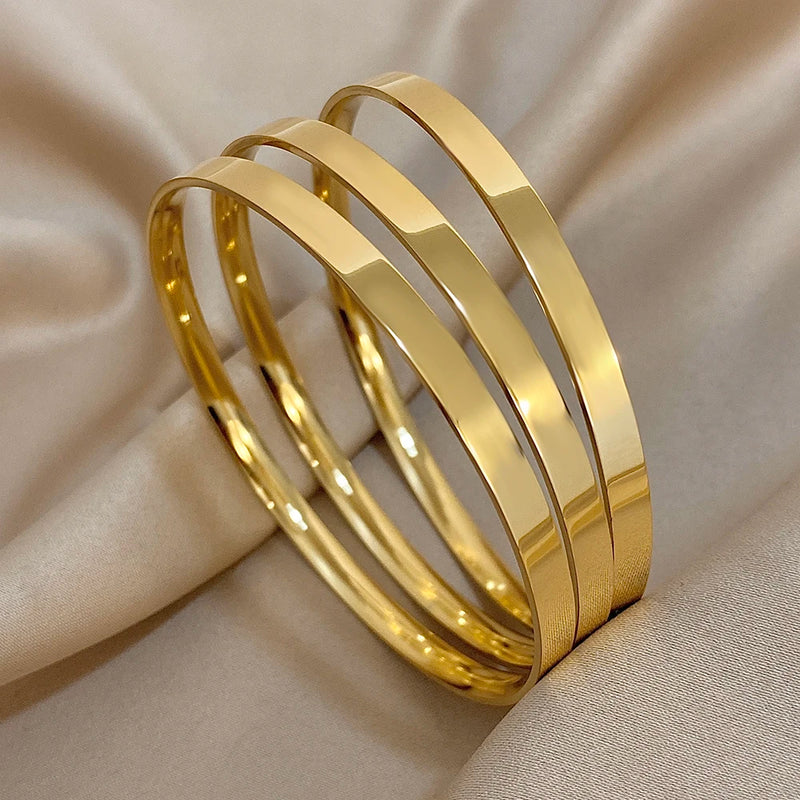 Glossy Gold-Plated Stainless Steel Bangle Bracelets