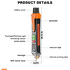 An orange and black pen-shaped non-contact AC voltage detector with various features like a flashlight and infrared pointing 