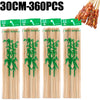 A set of 360 natural bamboo skewers with green leaves for BBQ and grilling.