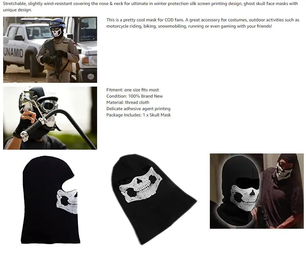 Cotton Balaclava Face Mask with Skull Design