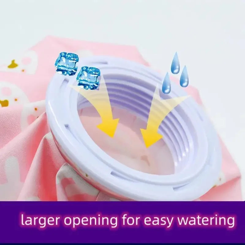 A white reusable multi-use ice and heat therapy pack is shown with water droplets falling onto it.