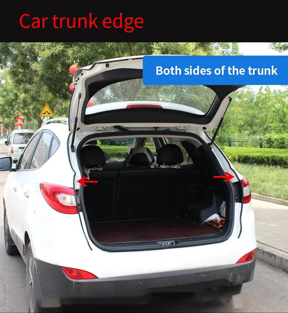 Car trunk edge showing both sides of the trunk for a double-layer self-adhesive door seal strip installation.