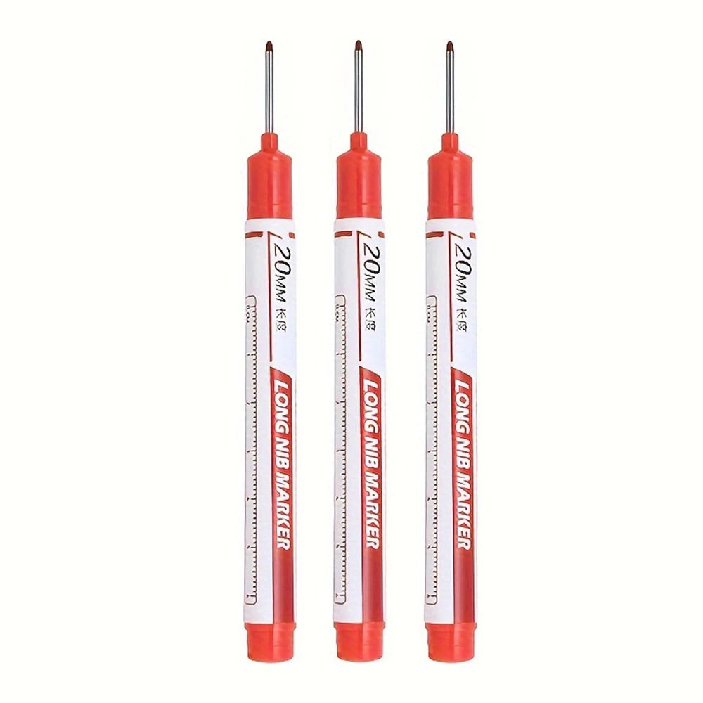Three red long-nib precision markers for marking metal, wood, and glass.