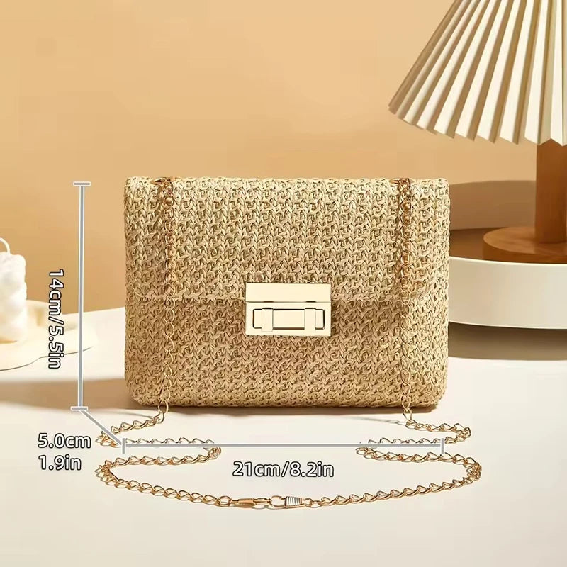 Bohemian Woven Crossbody Bag with Chain Strap