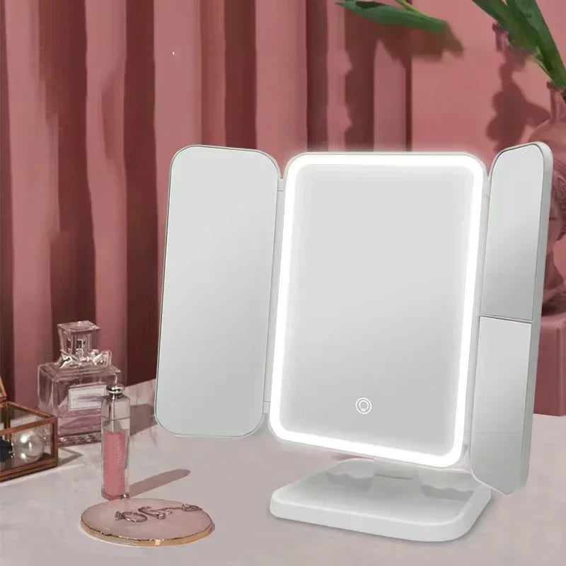 Tri-Fold LED Lighted Makeup Mirror with 3x/2x/1x Magnification