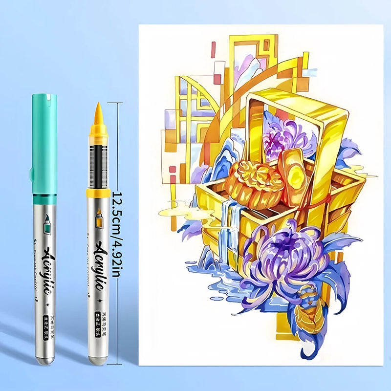 12-Piece Acrylic Paint Marker Set with Brush Tips