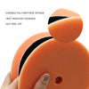 Orange polyurethane foam polishing pad being held, showing heat resistant bonding and durable sponge material.