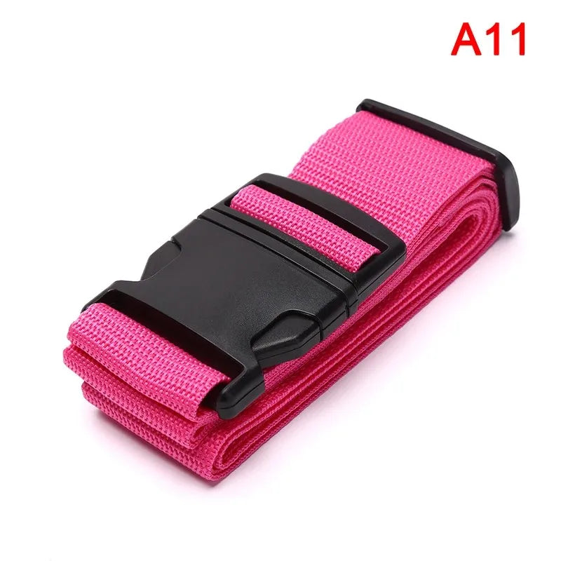 Pink adjustable polyester luggage strap with black buckle for suitcase security