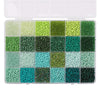 A storage box filled with various colors of 3mm acrylic rice beads in a 24-grid arrangement.