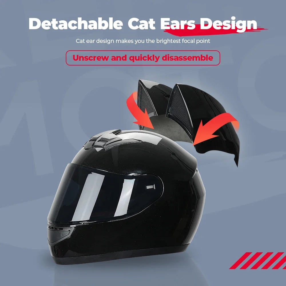 Cat Ear Full Face Motorcycle Helmet with Removable Ears