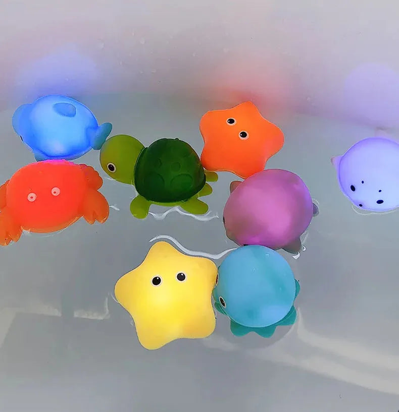 Glow-in-the-Dark Animal Bath Toy Set with Floating Net