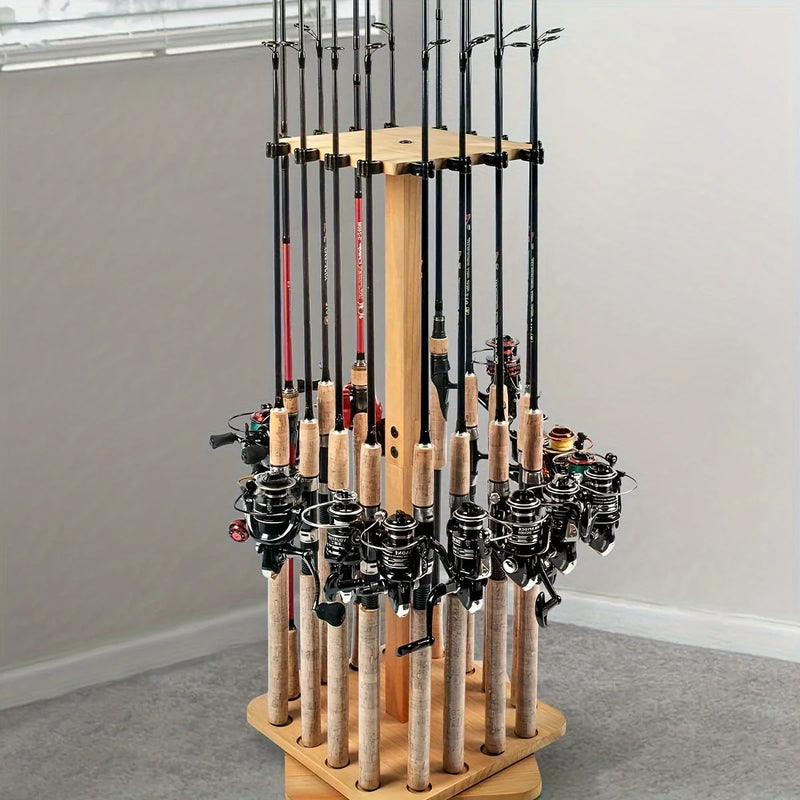 360° Rotating Fishing Rod Rack - Floor Stand Holds Up to 16 Rods