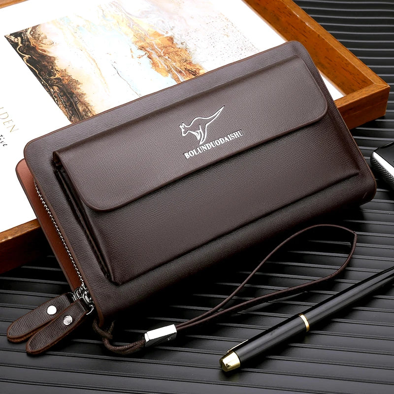 Men's Leather Clutch Wallet with Phone Pocket