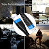 A black nylon braided fast charging cable is shown in various contexts including a bedside, a car interior, and outdoors.