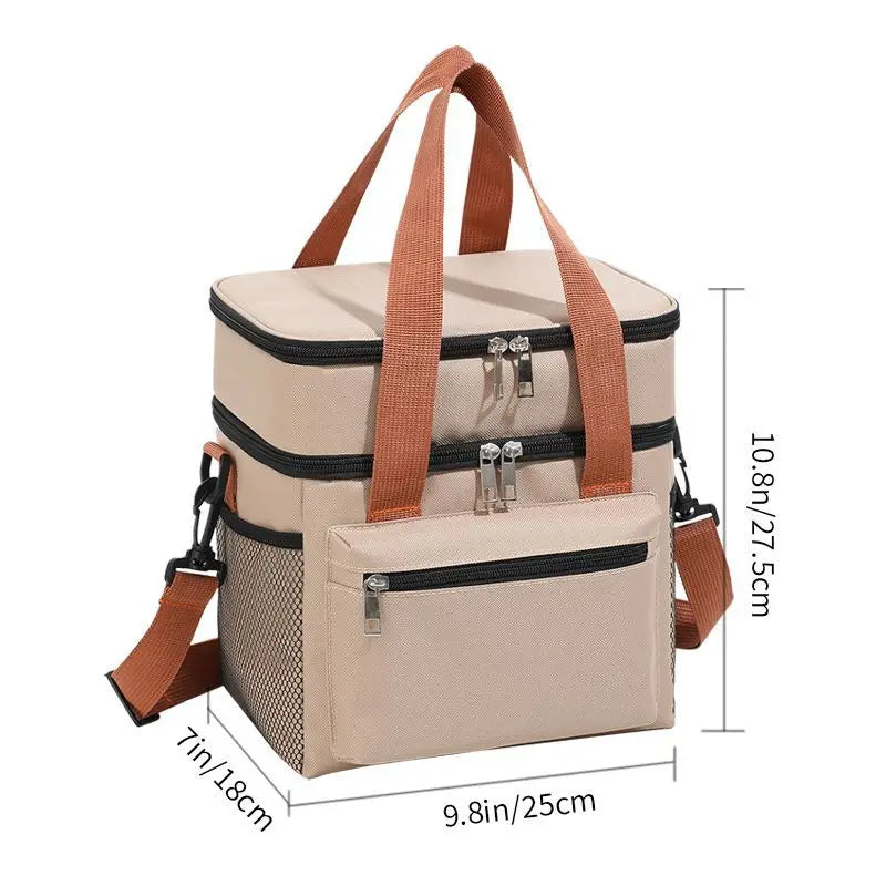 Insulated Double-Layer Lunch Tote with Shoulder Strap