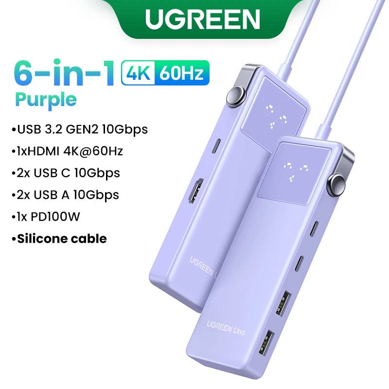 6-in-1 USB-C Hub with 4K HDMI, 10Gbps Data, and 100W Pass-Through Charging