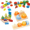 Montessori Wooden Shape Sorting Stacking Toy for Toddlers