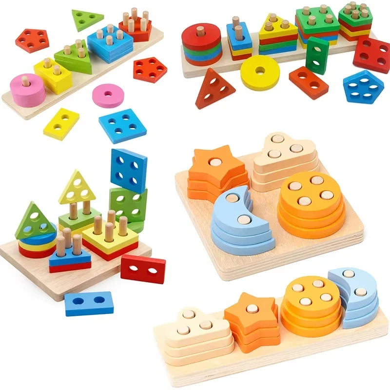 Montessori Wooden Shape Sorting Stacking Toy for Toddlers