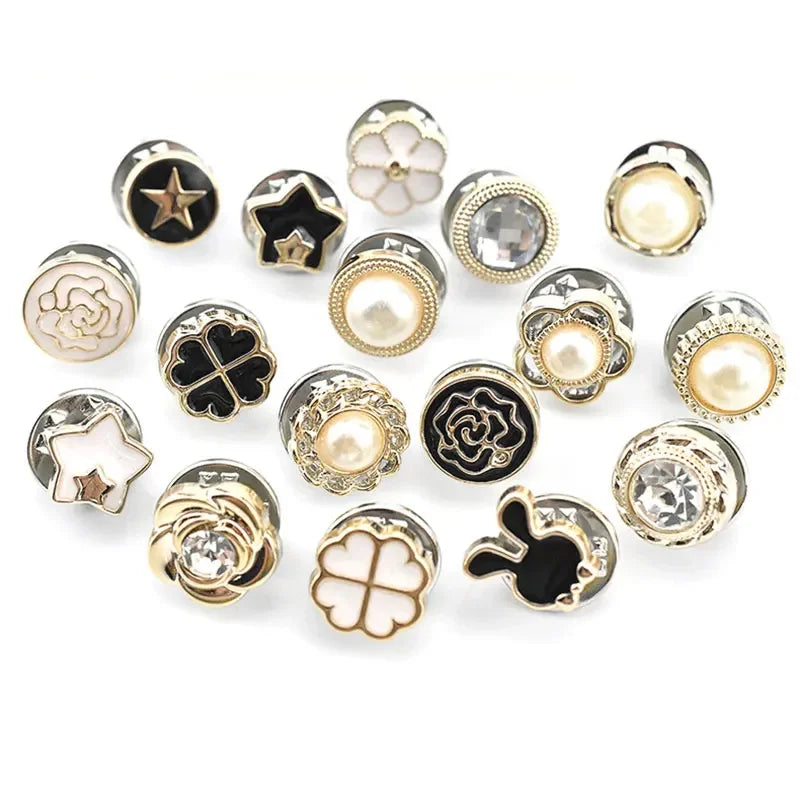 Pearl Rhinestone Brooch Pins with Secure Clasp (Set of 10)