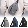 A set of Oxford canvas crossbody chest bags in gray, blue, and black shown against a light background.