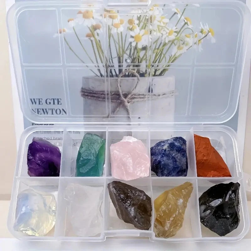 Natural Raw Crystal Gemstone Set with Storage Box