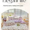 Elegant life Grade A duvet cover set featuring a floral pattern in lavender and white on a bed.