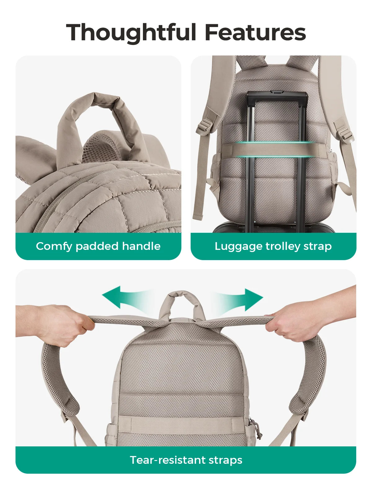 Quilted Casual Daypack with Padded Laptop Compartment