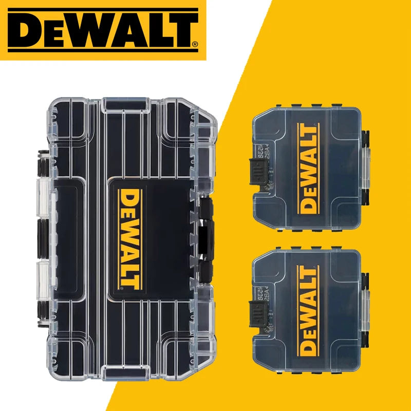 DEWALT TSTAK Mini Tough Tool Case storage set showing a black and blue hard shell tool case.