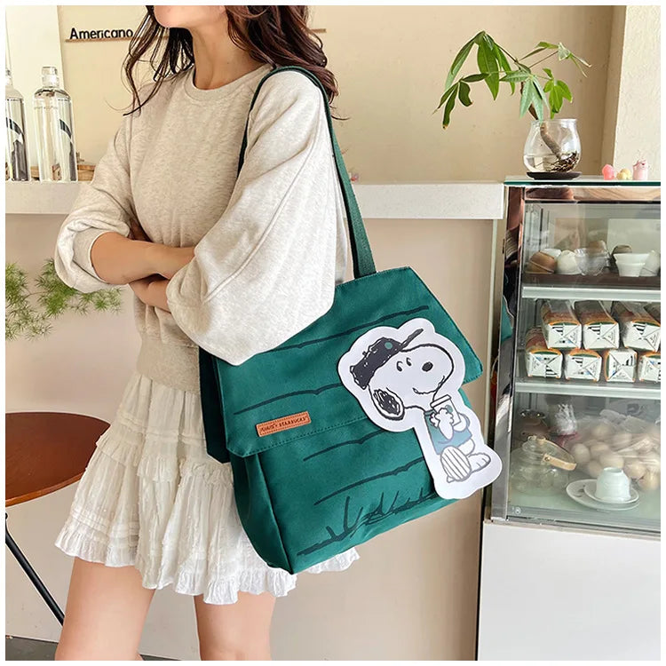 Snoopy Canvas Tote Bag with Crossbody Strap