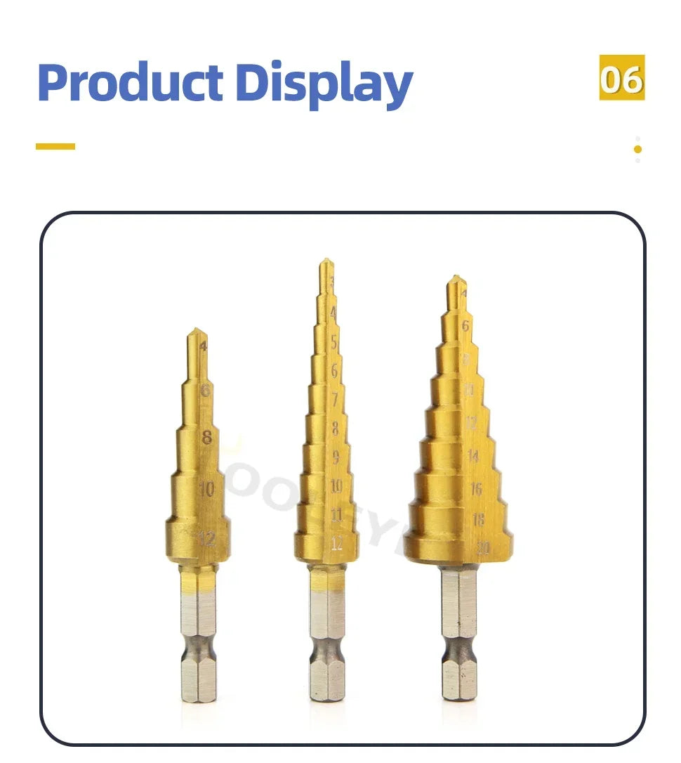 Titanium Step Drill Bit Set — 4 to 20mm Multi-Size Cone Drill