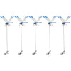 A set of lifelike dragonfly clips used for garden decoration, featuring blue and white wings.