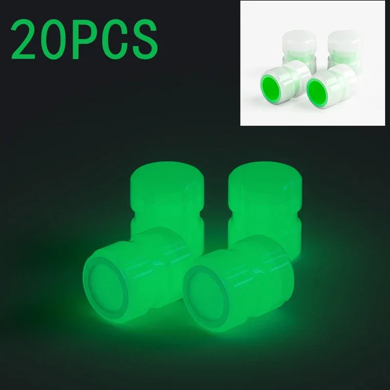 Glow-in-the-Dark Valve Caps for Car, Motorcycle & Bicycle Wheels (Set of 20)